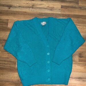 VTG Green and Blue Cardigan Patterned Cozy Cottage Grandpa Coastal
